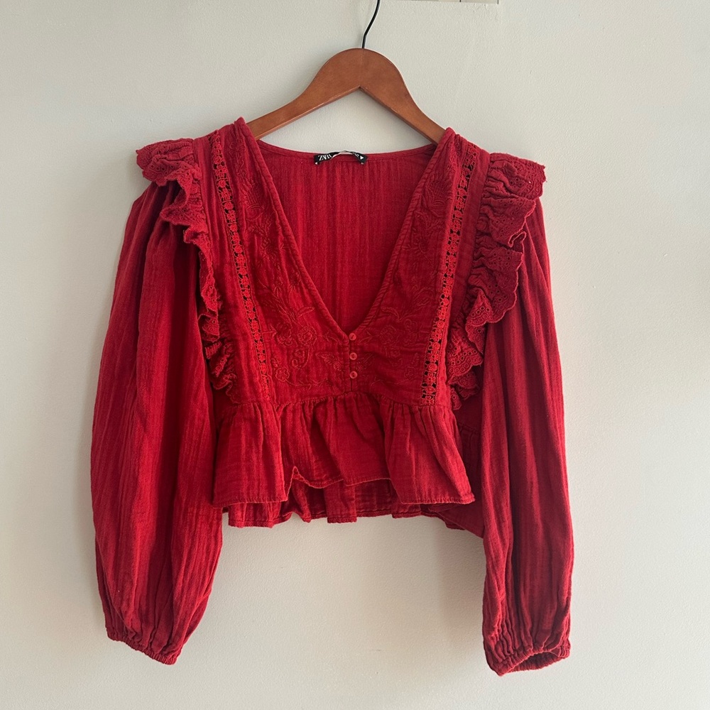 Zara yoke peasant blouse